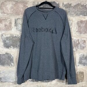 Reebok Gray Logo Sweatshirt Crew Neck‎ Long Sleeve Athleisure Men's Size Large